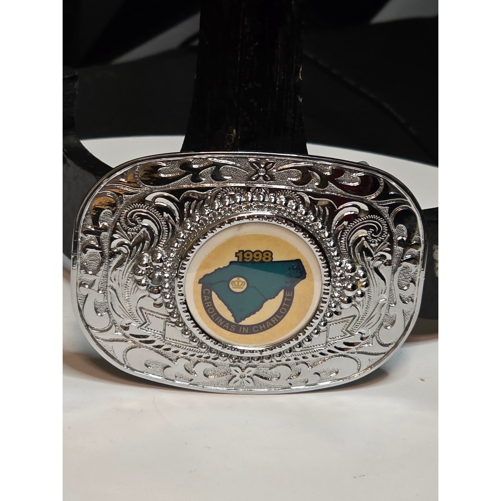 Belt Buckle Silver Tone Vintage 1998 Carolina in Charlotte Western Floral Oval